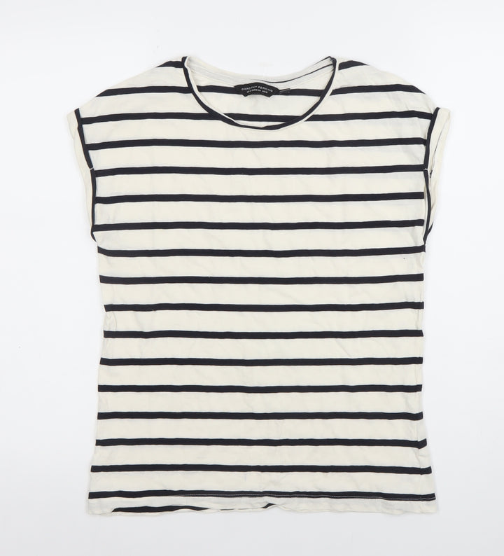 Dorothy Perkins Women’s White Striped Cotton T-Shirt Size 12
