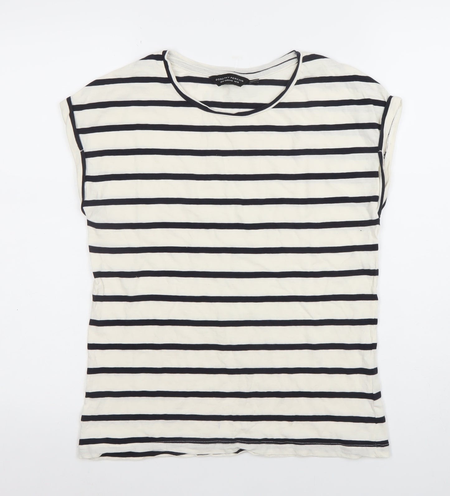 Dorothy Perkins Women’s White Striped Cotton T-Shirt Size 12
