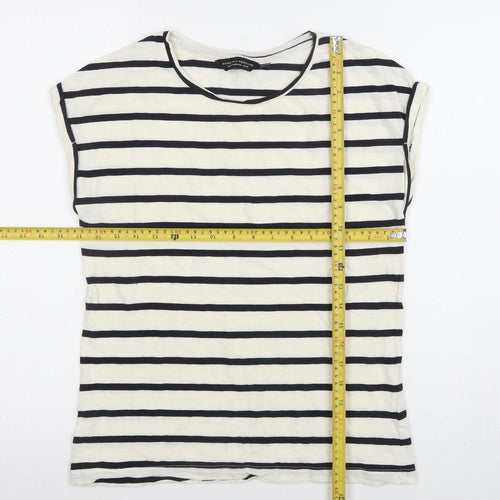 Dorothy Perkins Women’s White Striped Cotton T-Shirt Size 12