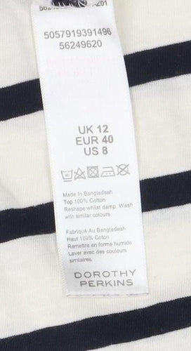 Dorothy Perkins Women’s White Striped Cotton T-Shirt Size 12