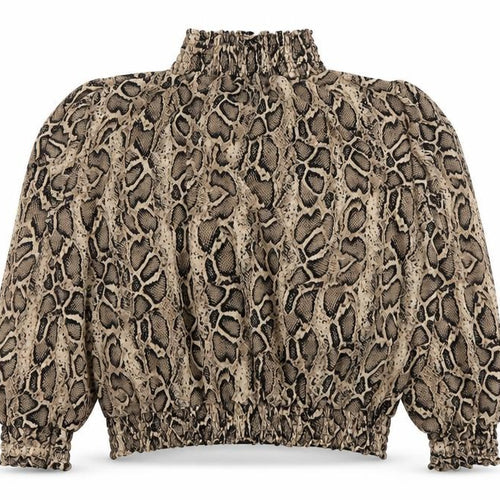 Cameo Rose Women’s Beige Animal Print Puff Sleeve High Neck Blouse Size L