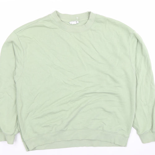 Monki Women Green Cotton Crew Neck Pullover Sweatshirt M