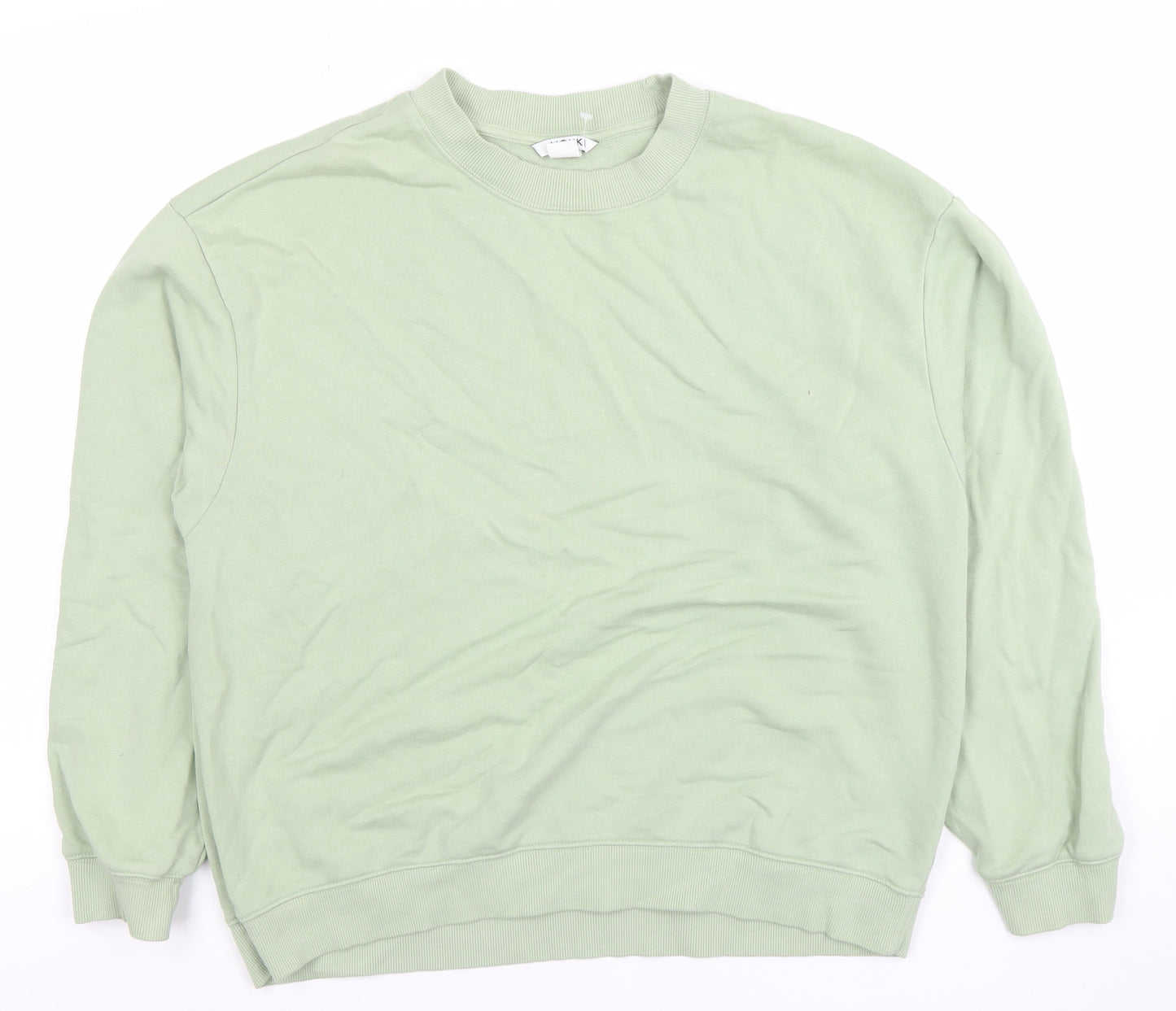 Monki Women Green Cotton Crew Neck Pullover Sweatshirt M