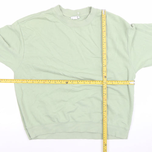 Monki Women Green Cotton Crew Neck Pullover Sweatshirt M