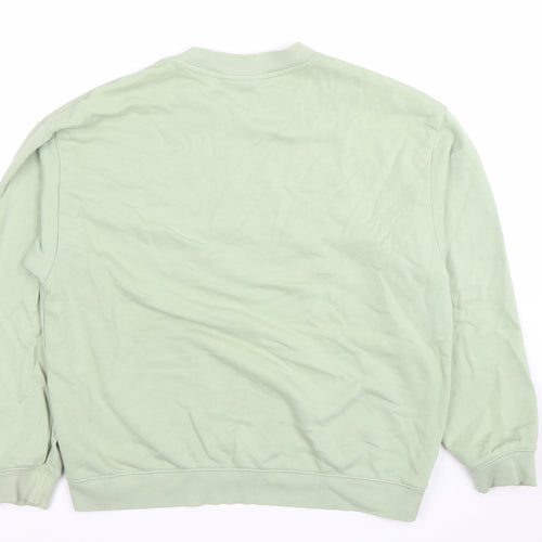 Monki Women Green Cotton Crew Neck Pullover Sweatshirt M