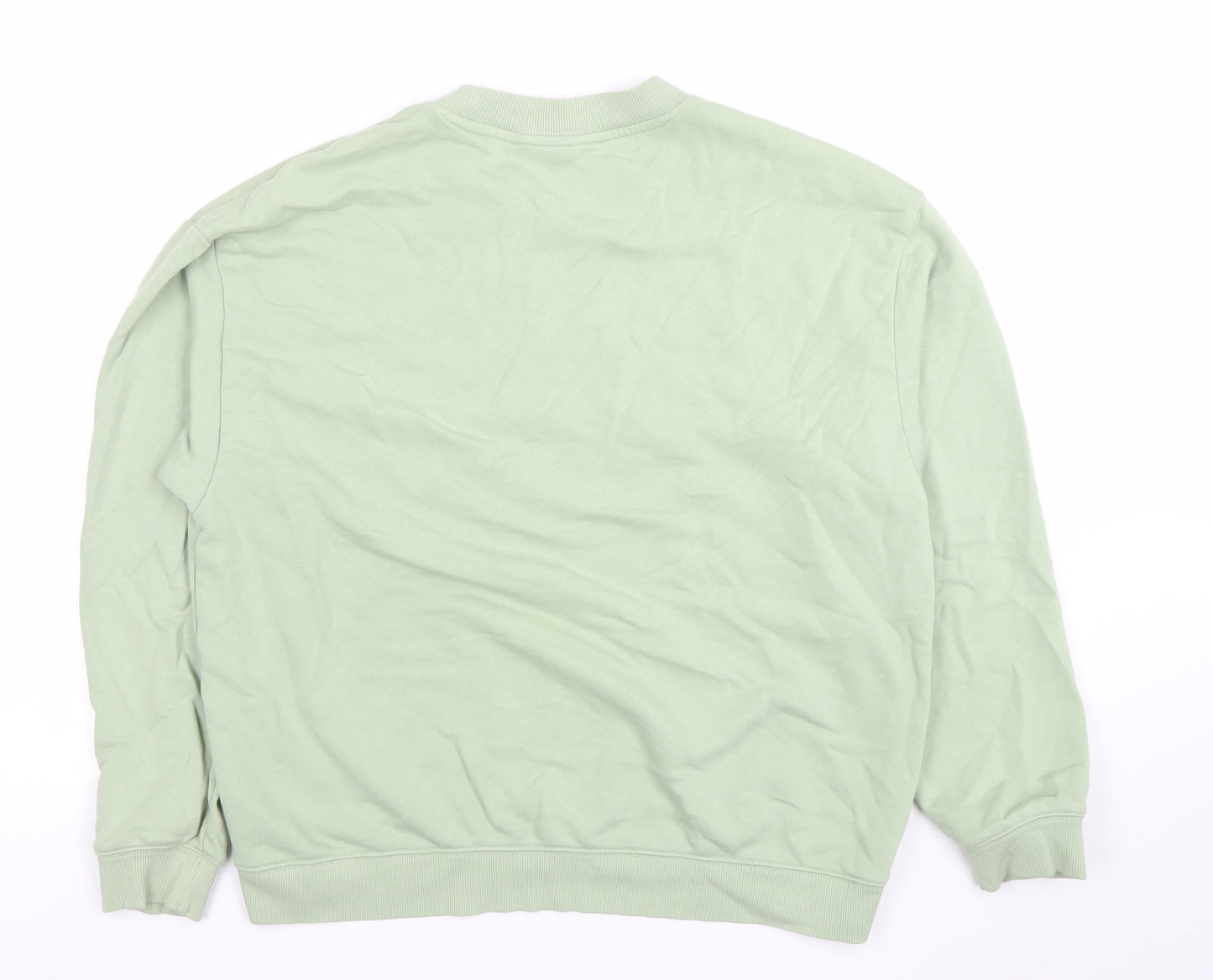 Monki Women Green Cotton Crew Neck Pullover Sweatshirt M