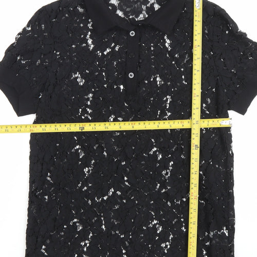 Daphnea Women’s Black Lace Polo Shirt Short Sleeve Size S