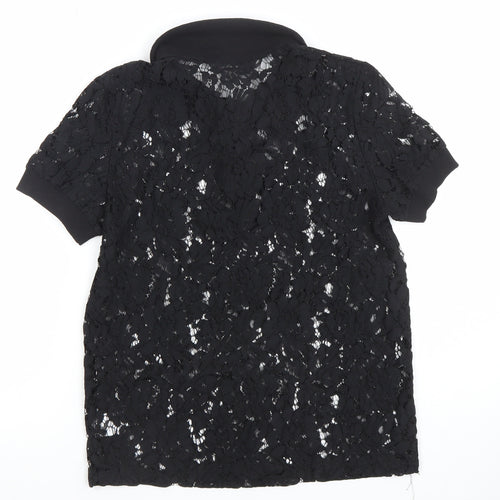 Daphnea Women’s Black Lace Polo Shirt Short Sleeve Size S