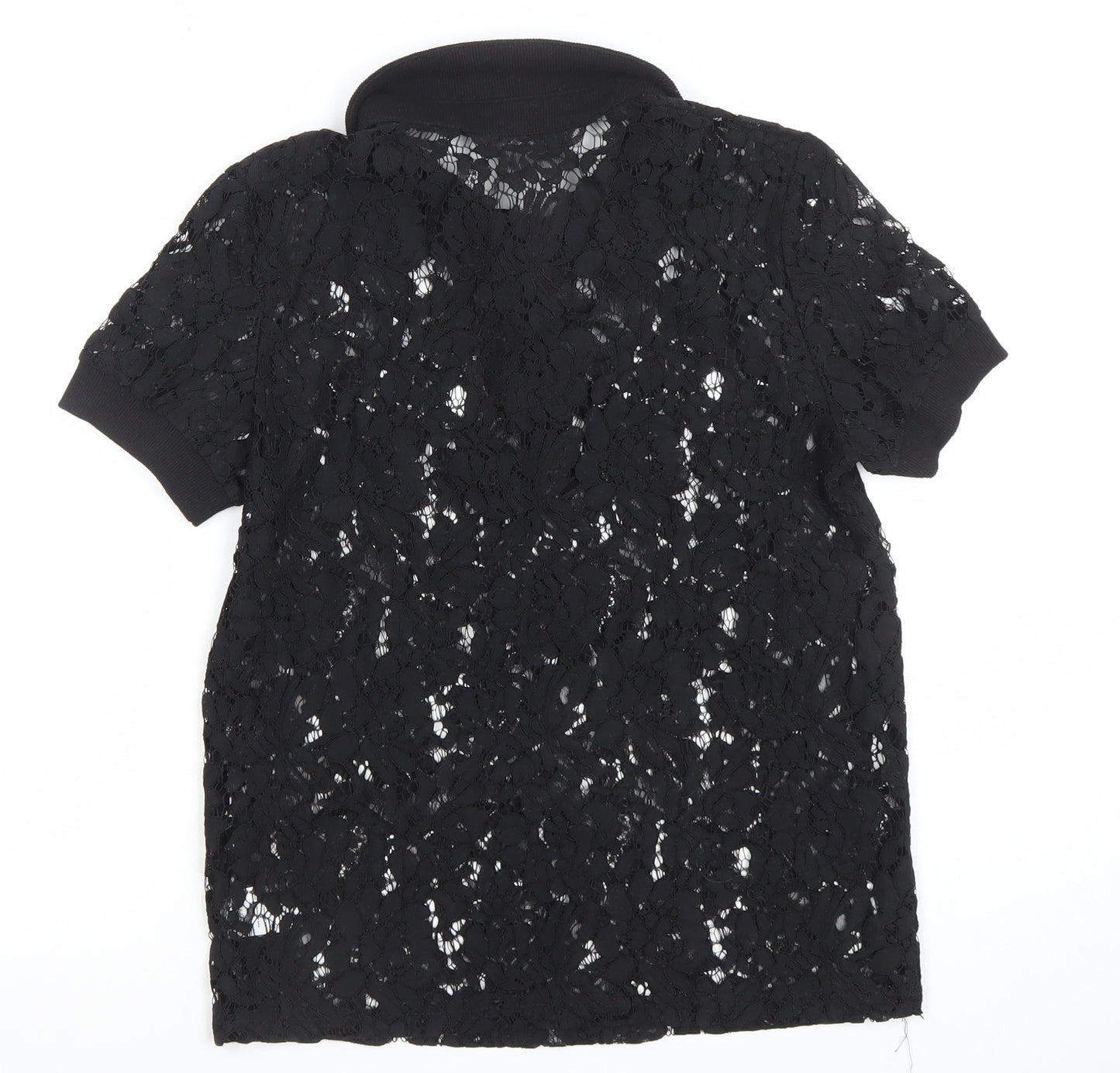 Daphnea Women’s Black Lace Polo Shirt Short Sleeve Size S