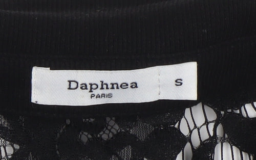 Daphnea Women’s Black Lace Polo Shirt Short Sleeve Size S