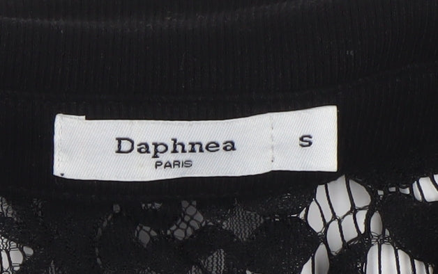 Daphnea Women’s Black Lace Polo Shirt Short Sleeve Size S