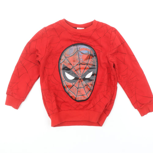 Marvel Spiderman Boys Red Pullover Sweatshirt 4-5 Years Graphic Print Fleece