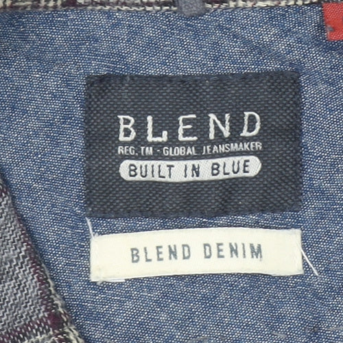 Blend Men's Grey Check Cotton Flannel Long Sleeve Shirt L