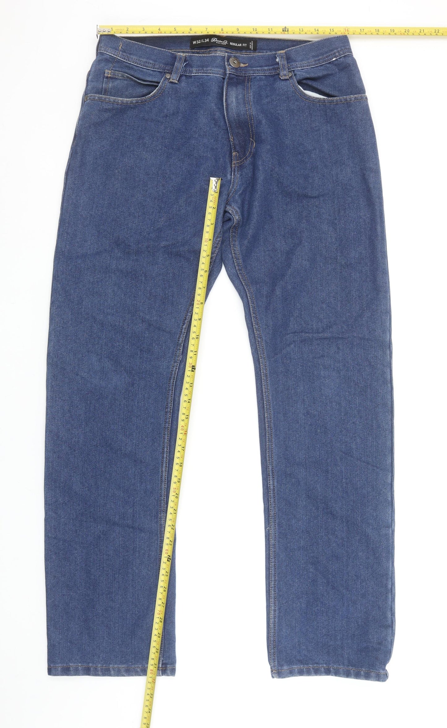 Denim Co. Men's Blue Regular Fit Straight Jeans W32 L34