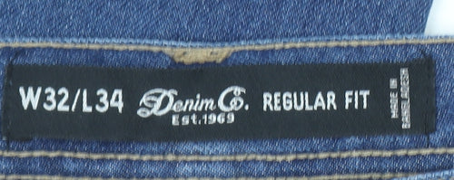 Denim Co. Men's Blue Regular Fit Straight Jeans W32 L34