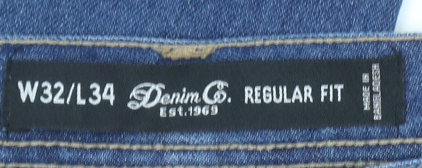 Denim Co. Men's Blue Regular Fit Straight Jeans W32 L34