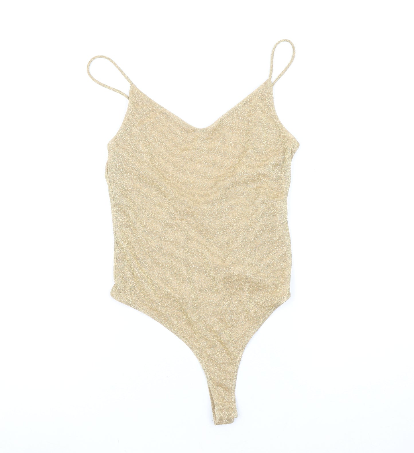 H&M Women Beige Glitter Bodysuit Size S Metallic Spaghetti Strap