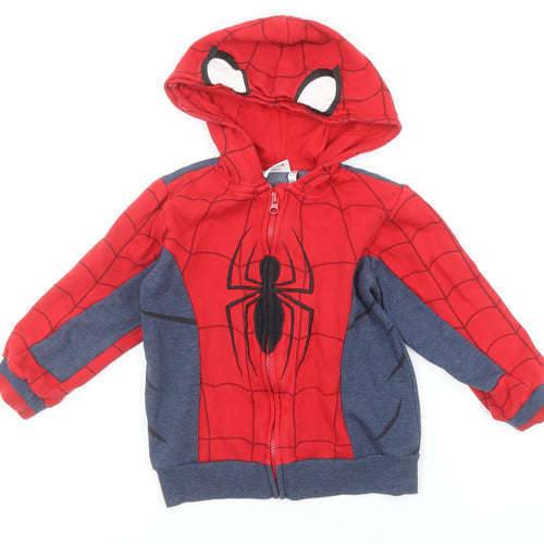 Marvel Spider-Man Boys Red Blue Hoodie 7-8 Years Full Zip Cotton Sweatshirt