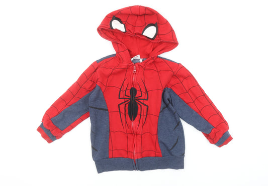 Marvel Spider-Man Boys Red Blue Hoodie 7-8 Years Full Zip Cotton Sweatshirt