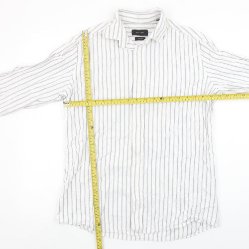 Massimo Dutti Men's White Blue Striped Long Sleeve Cotton Shirt M