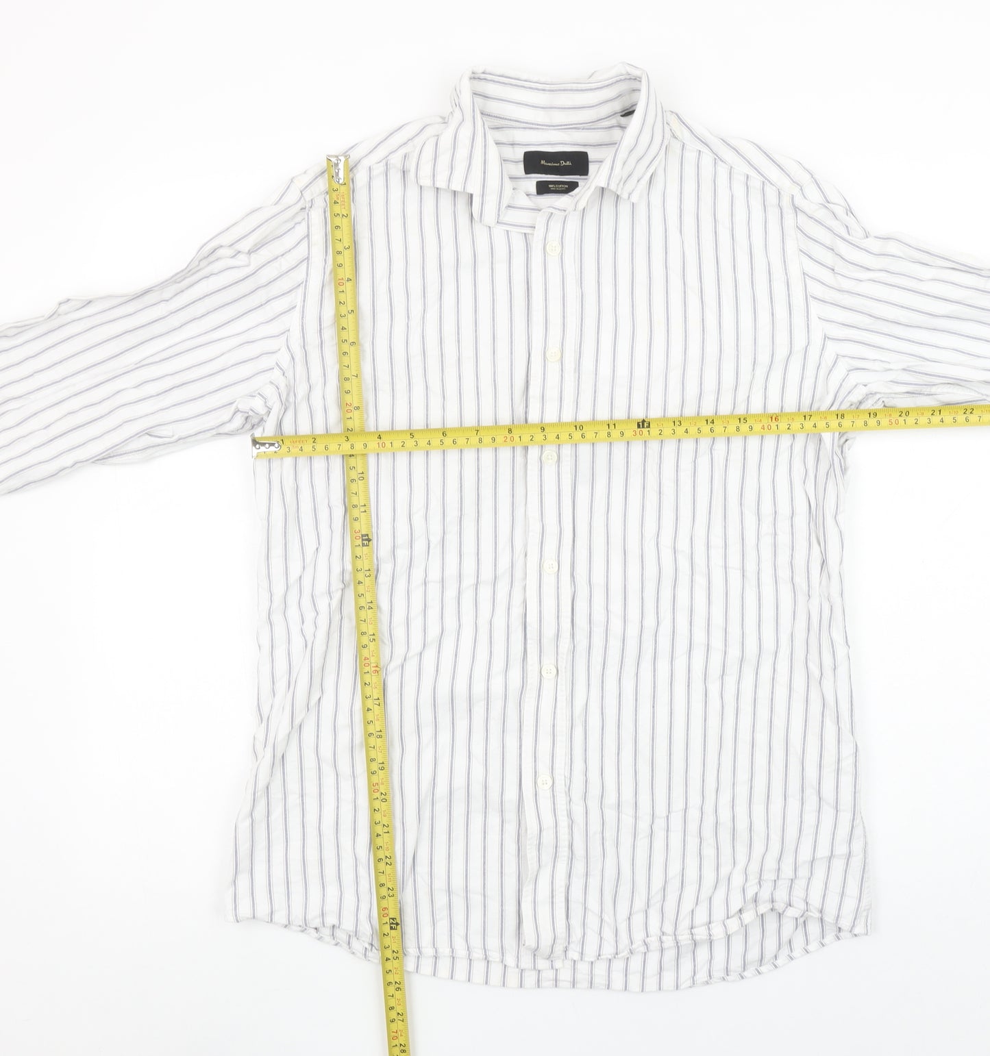 Massimo Dutti Men's White Blue Striped Long Sleeve Cotton Shirt M