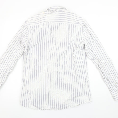 Massimo Dutti Men's White Blue Striped Long Sleeve Cotton Shirt M