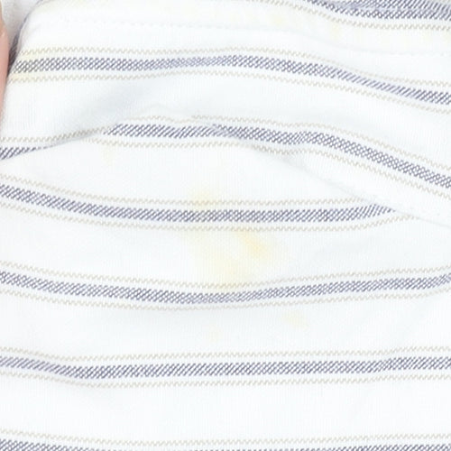 Massimo Dutti Men's White Blue Striped Long Sleeve Cotton Shirt M