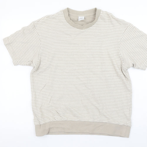 ZARA Men's Beige Striped Cotton Short Sleeve Regular Fit T-Shirt M