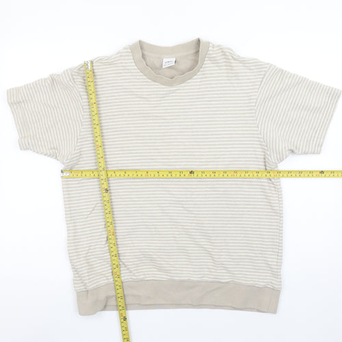 ZARA Men's Beige Striped Cotton Short Sleeve Regular Fit T-Shirt M