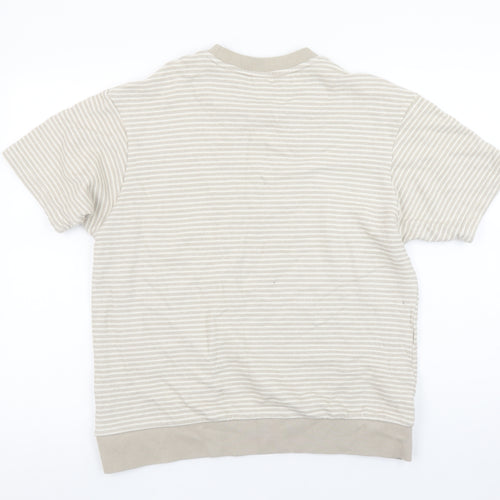 ZARA Men's Beige Striped Cotton Short Sleeve Regular Fit T-Shirt M