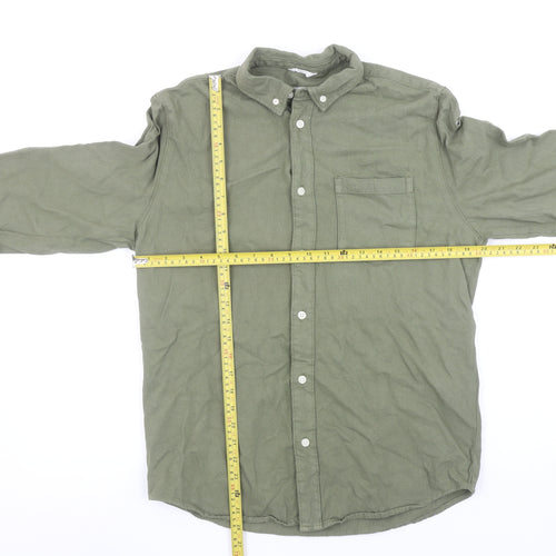 ZARA Men Green Cotton Long Sleeve Button-Up Shirt Size M