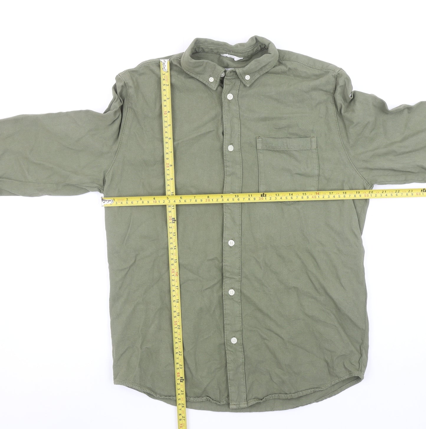 ZARA Men Green Cotton Long Sleeve Button-Up Shirt Size M