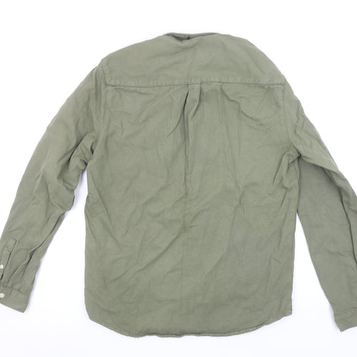 ZARA Men Green Cotton Long Sleeve Button-Up Shirt Size M