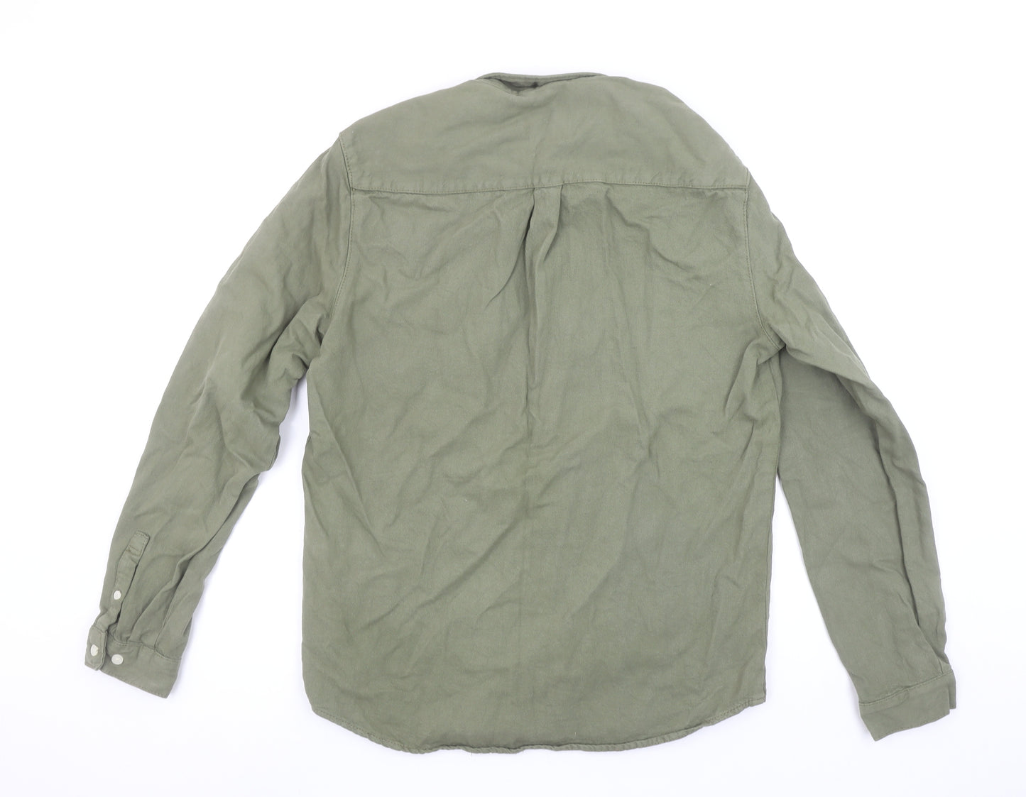 ZARA Men Green Cotton Long Sleeve Button-Up Shirt Size M