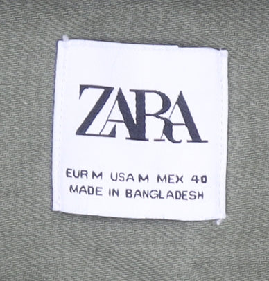 ZARA Men Green Cotton Long Sleeve Button-Up Shirt Size M