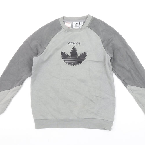 Adidas Boys Grey Colourblock Logo Sweatshirt 11-12 Years Pullover Fleece