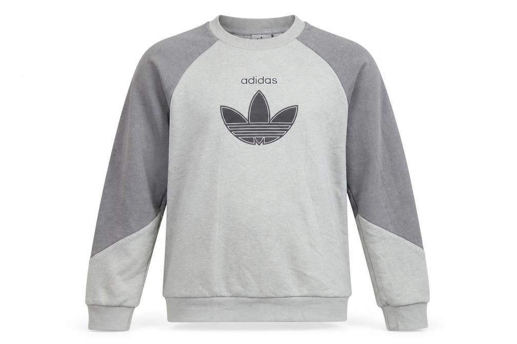 Front view of Adidas boys’ grey colourblock logo sweatshirt 11-12 years pullover fleece