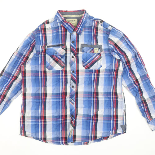 Dissident Men's Blue Check Long Sleeve Button-Up Cotton Shirt 2XL