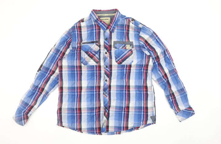 Dissident Men's Blue Check Long Sleeve Button-Up Cotton Shirt 2XL