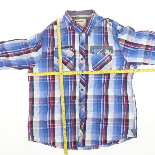 Dissident Men's Blue Check Long Sleeve Button-Up Cotton Shirt 2XL