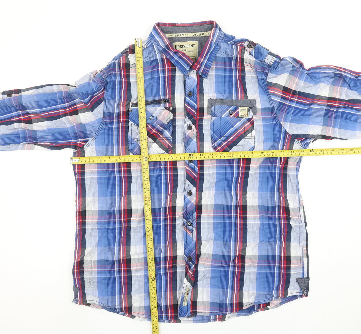 Dissident Men's Blue Check Long Sleeve Button-Up Cotton Shirt 2XL