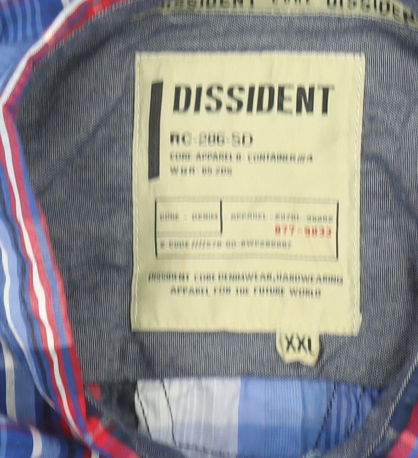 Dissident Men's Blue Check Long Sleeve Button-Up Cotton Shirt 2XL