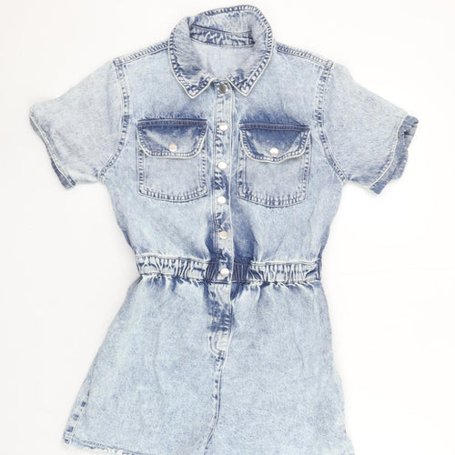 Dunnes Stores Women Blue Denim Short Sleeve Button Jumpsuit Size 10