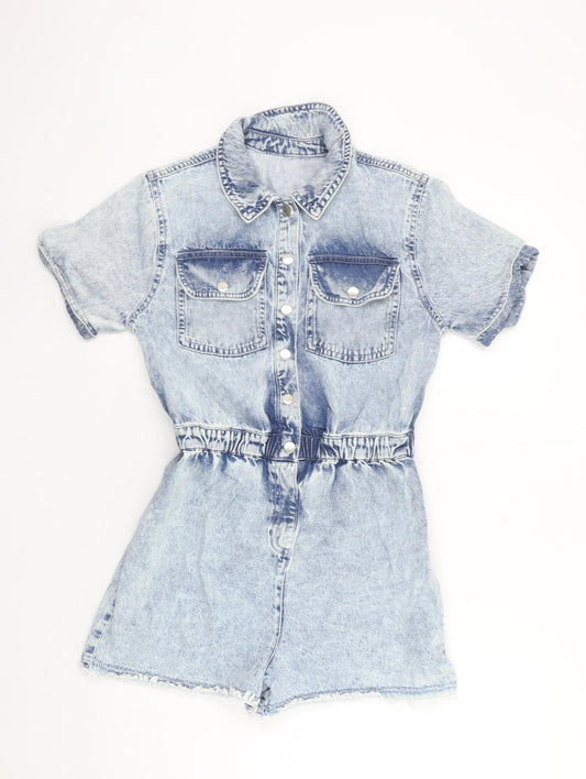 Dunnes Stores Women Blue Denim Short Sleeve Button Jumpsuit Size 10