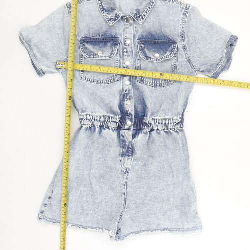 Dunnes Stores Women Blue Denim Short Sleeve Button Jumpsuit Size 10