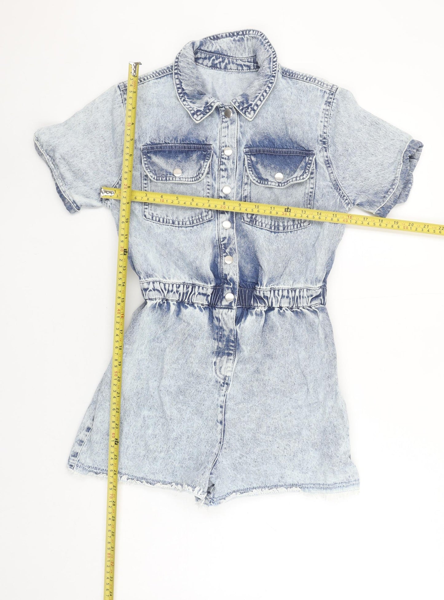 Dunnes Stores Women Blue Denim Short Sleeve Button Jumpsuit Size 10