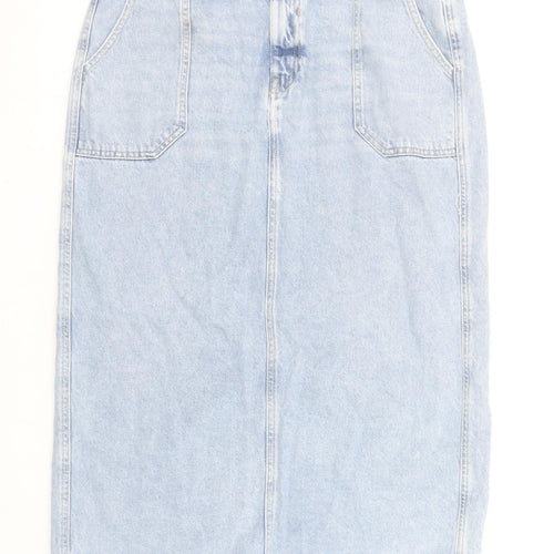River Island Women’s Blue Denim Knee Length Pencil Skirt Size 14
