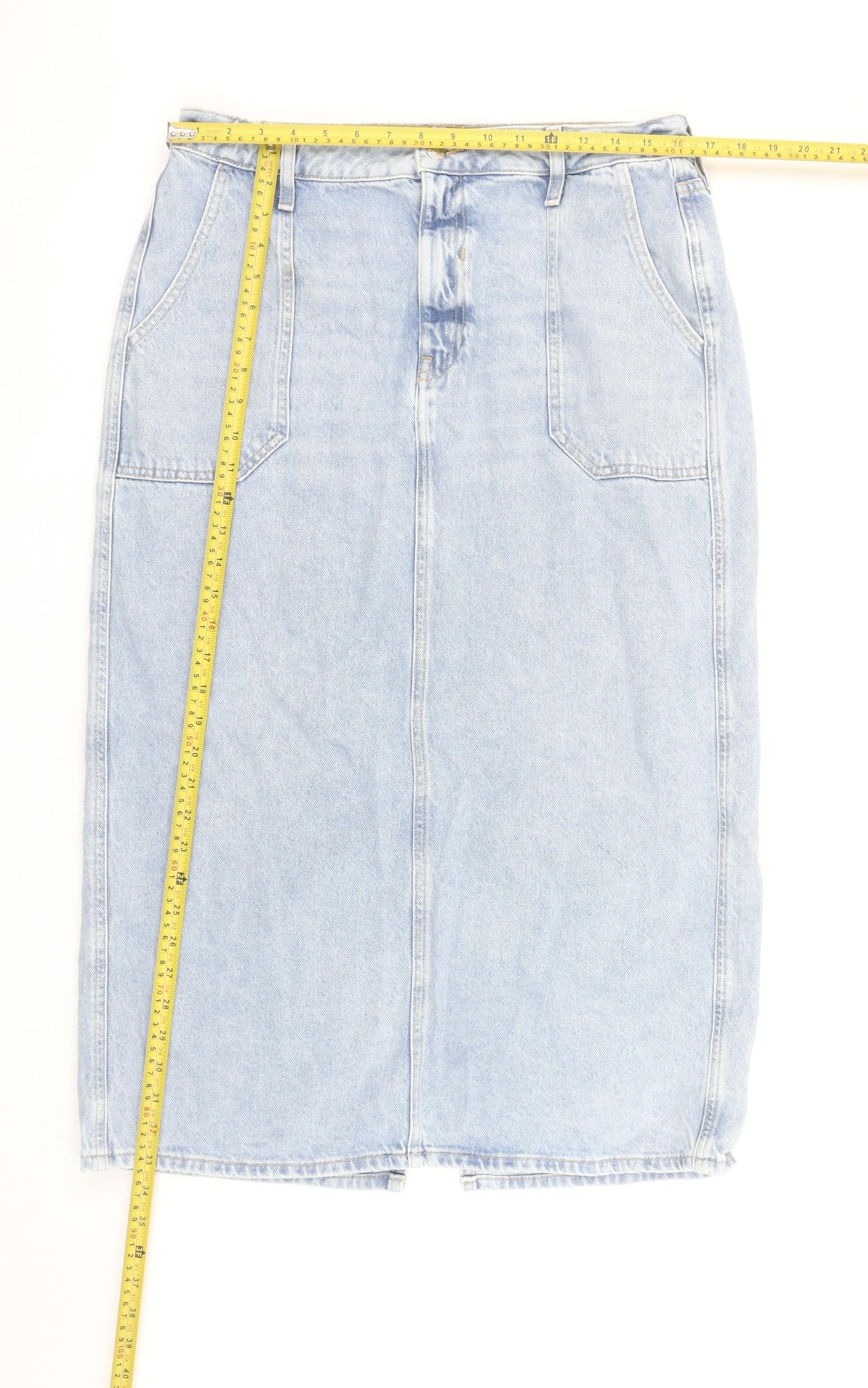 River Island Women’s Blue Denim Knee Length Pencil Skirt Size 14