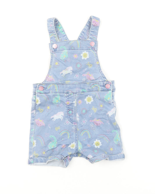 Dunnes Stores Girls Blue Unicorn Denim Dungaree 18-24 Months
