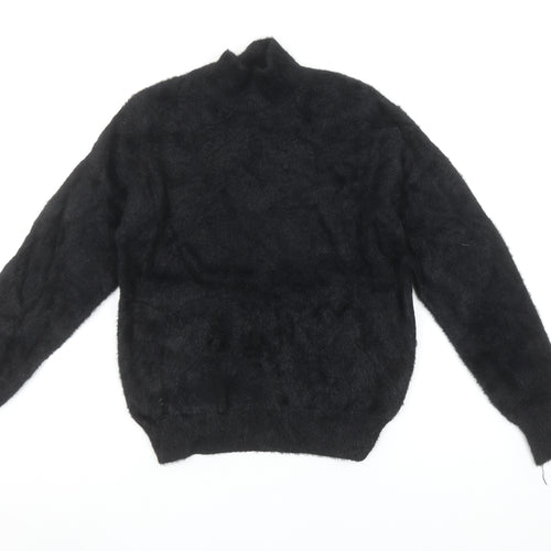 Primark Women's Black XS Mock Neck Fuzzy Knit Pullover Jumper